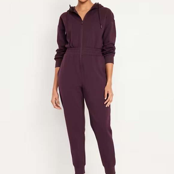 NWT Old Navy 3X Plus Size Boxwood Plum Dynamic Fleece Hooded Jumpsuit - Picture 3 of 7